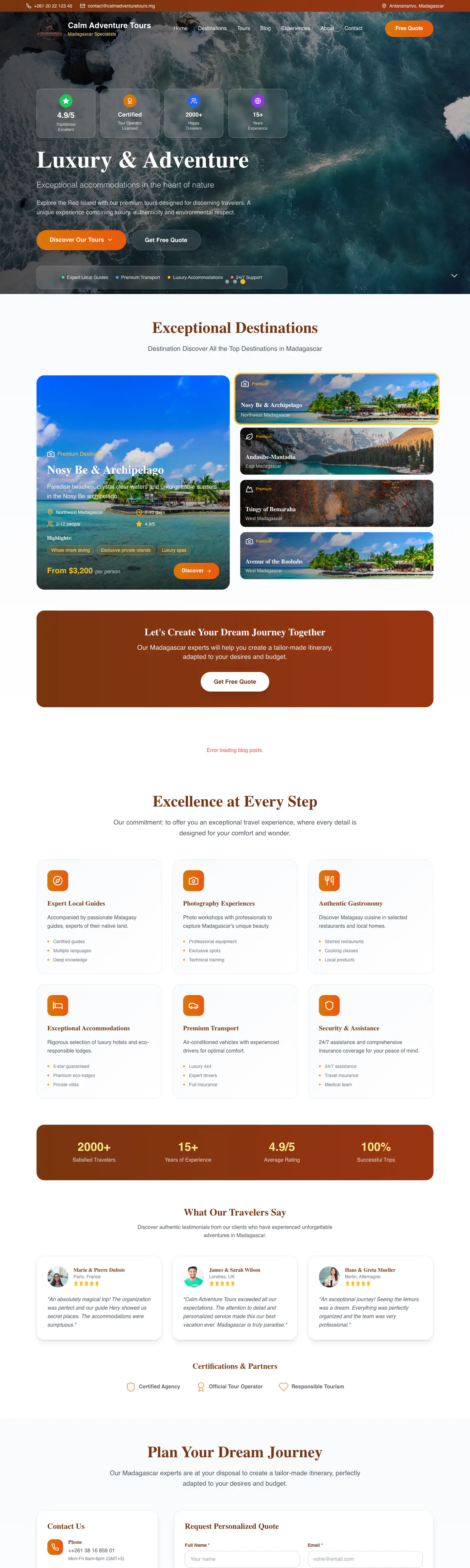 Home page of Calm Adventure Tours, trips to Madagascar with expert guides