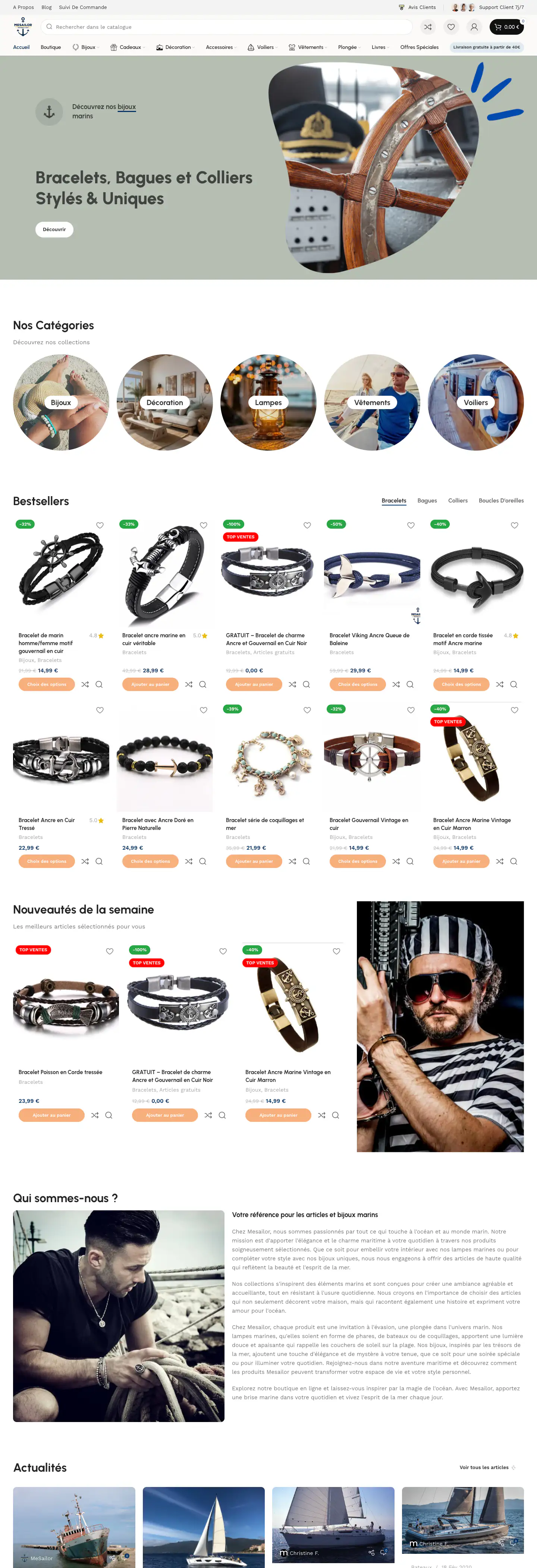 Home page of MeSailor, an online store for marine jewelry and gear